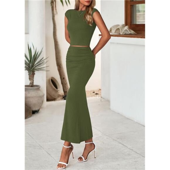 Skirt Sets Women 2 Piece Outfits Green - Picture 4 of 6